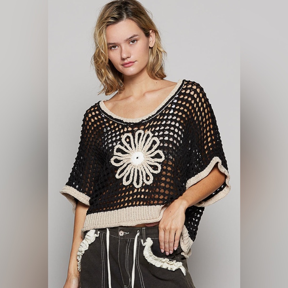 Daisy Flower Open Knit Crochet Sweater - POL
